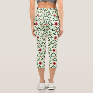 Whimsical Folk Floral Butterfly Pattern Capri Leggings