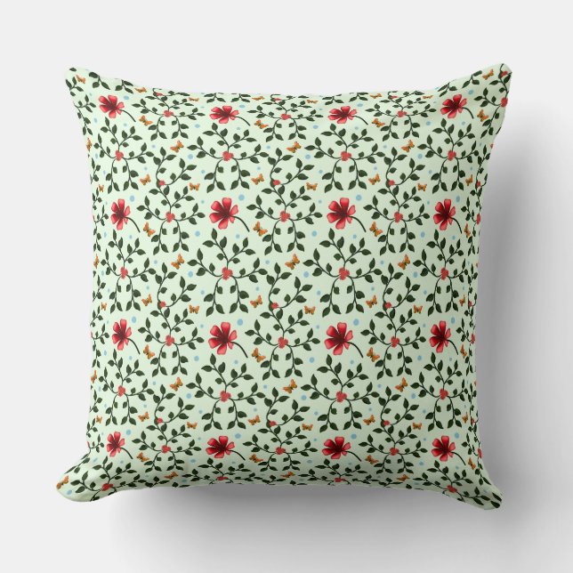 Whimsical Folk Floral Butterfly Pattern  Cushion (Front)