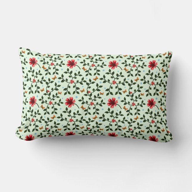 Whimsical Folk Floral Butterfly Pattern  Lumbar Cushion (Front)