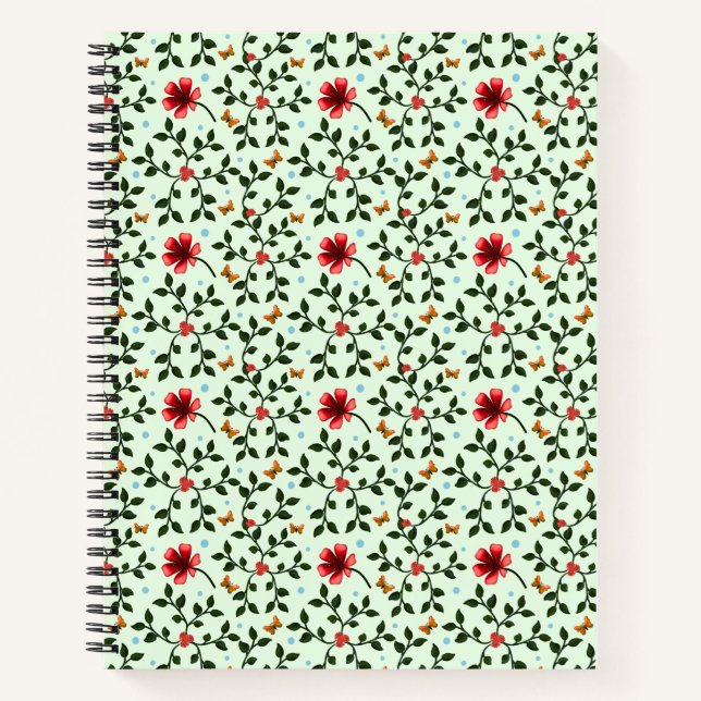 Whimsical Folk Floral Butterfly Pattern  Notebook (Front)