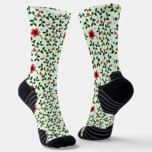 Whimsical Folk Floral Butterfly Pattern Socks