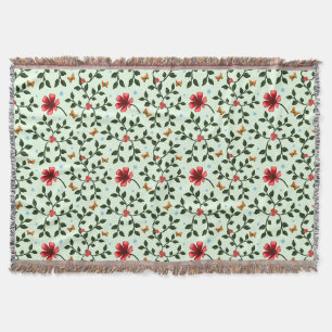 Whimsical Folk Floral Butterfly Pattern Throw Blanket