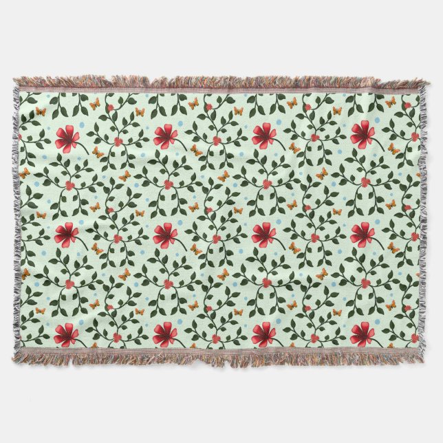 Whimsical Folk Floral Butterfly Pattern  Throw Blanket (Front)