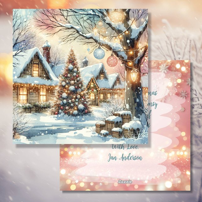 Whimsical Folk Village Personalised Christmas Holiday Card (Creator Uploaded)