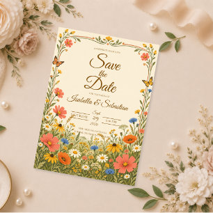 Whimsical Folk Wildflower Wedding Save The Date
