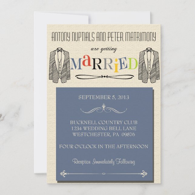 Whimsical Font Gay Wedding Invitations (Front)