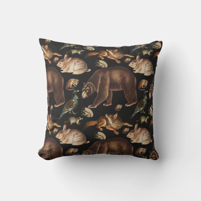 Whimsical Forest Animals Floral Pattern Cushion (Front)