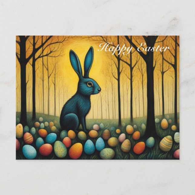 Whimsical Forest Bunny Easter Eggs Holiday Postcard (Front)