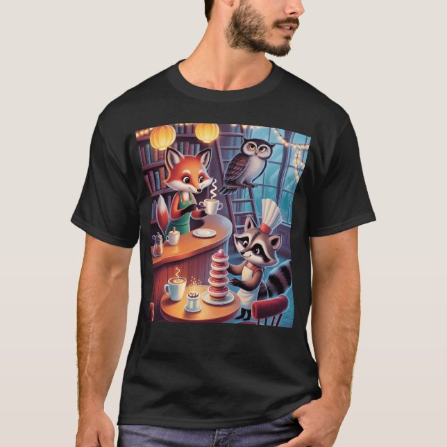 Whimsical Forest Caf Cozy Animal Barista Vibes fam T-Shirt (Front)