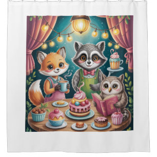 Whimsical Forest Café – Cosy Animal Barista Vibes Shower Curtain
