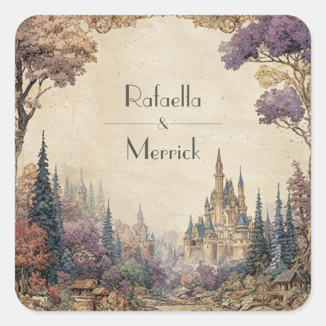Whimsical Forest Castle Wedding  Square Sticker (Front)
