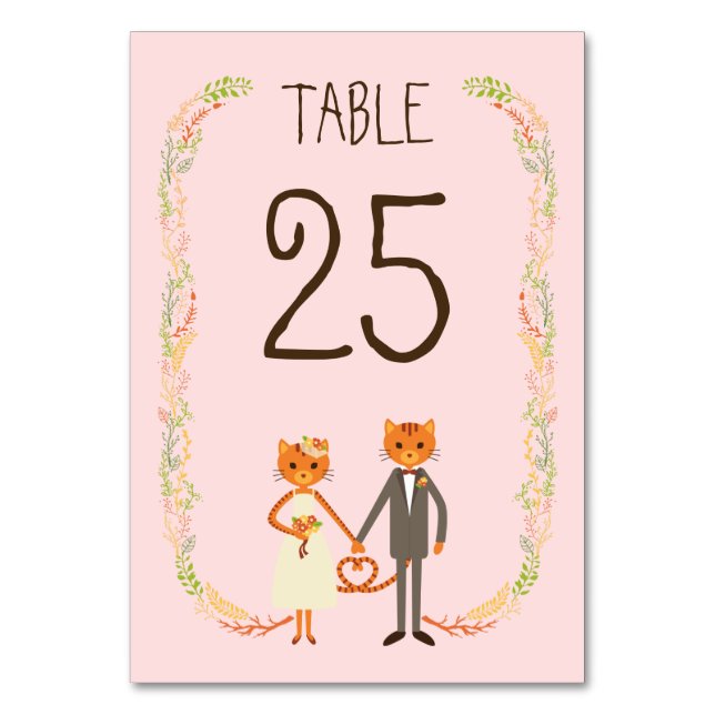 Whimsical Forest Cats (Blush) Wedding Table Table Number (Front)