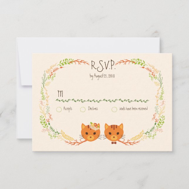 Whimsical Forest Cats (Cream) Wedding RSVP Card (Front)