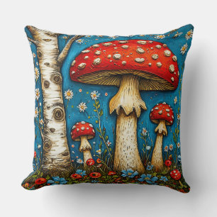 Whimsical Forest Cottagecore Magical Mushrooms Cushion