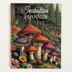 Whimsical Forest Creek with Mushrooms, Butterflies Planner