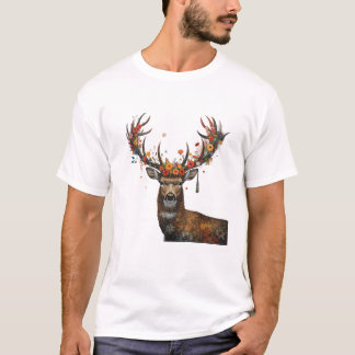 Whimsical Forest Deer with Wildflowers Tee