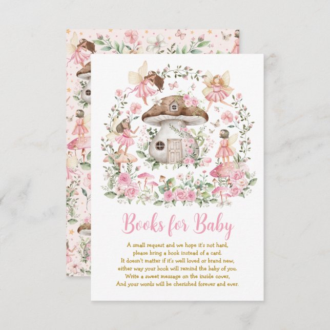Whimsical Forest Fairy Pink Floral Books for Baby Enclosure Card (Front/Back)