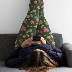 Whimsical Forest Flowers & Leaves Leggings