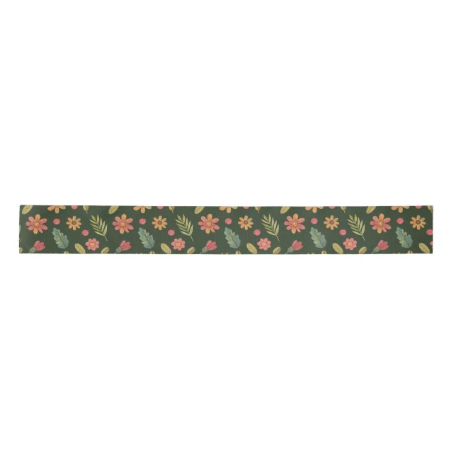 Whimsical Forest Flowers & Leaves  Satin Ribbon (Front)