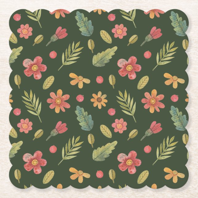 Whimsical Forest Flowers Paper Coaster (Front)