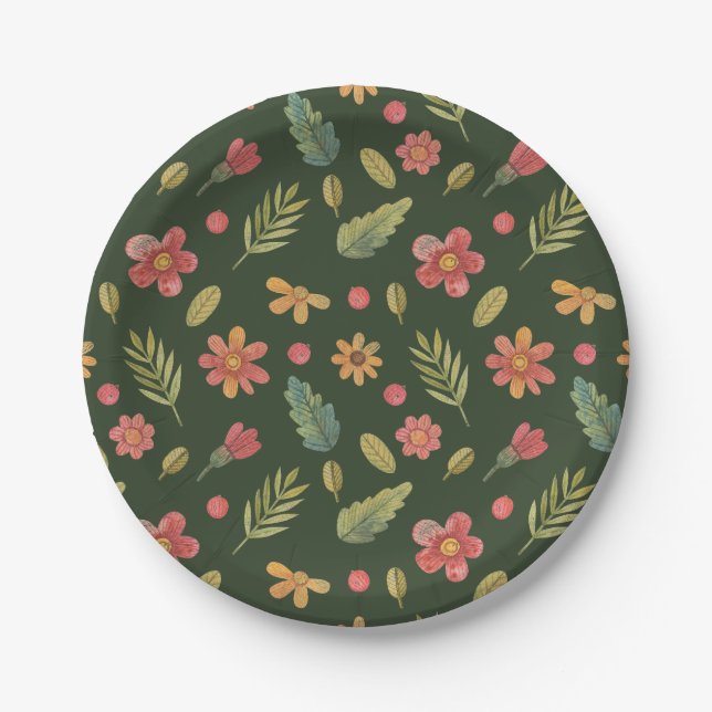 Whimsical Forest Flowers Paper Plate (Front)