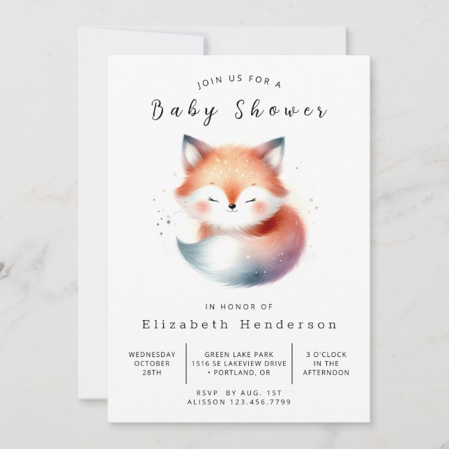 Whimsical Forest Friends Fox Baby Shower Invitation (Front)