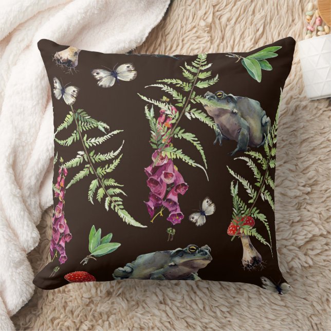 Whimsical Forest Frog and Fern Pattern Cushion (Blanket)