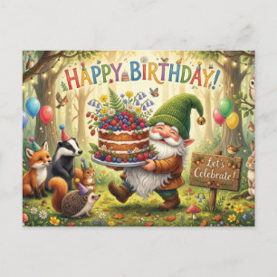 Whimsical Forest Garden Gnome Birthday Design Postcard
