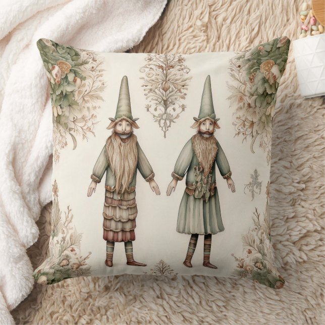 Whimsical Forest Gnomes & Botanical (1) Cushion (Blanket)