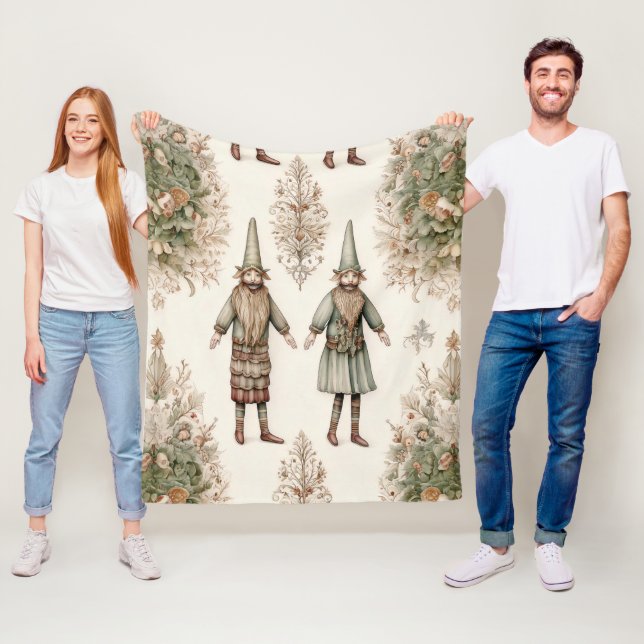 Whimsical Forest Gnomes & Botanical (1) Fleece Blanket (In Situ)