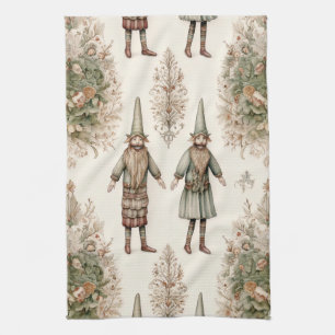 Whimsical Forest Gnomes & Botanical (1) Tea Towel