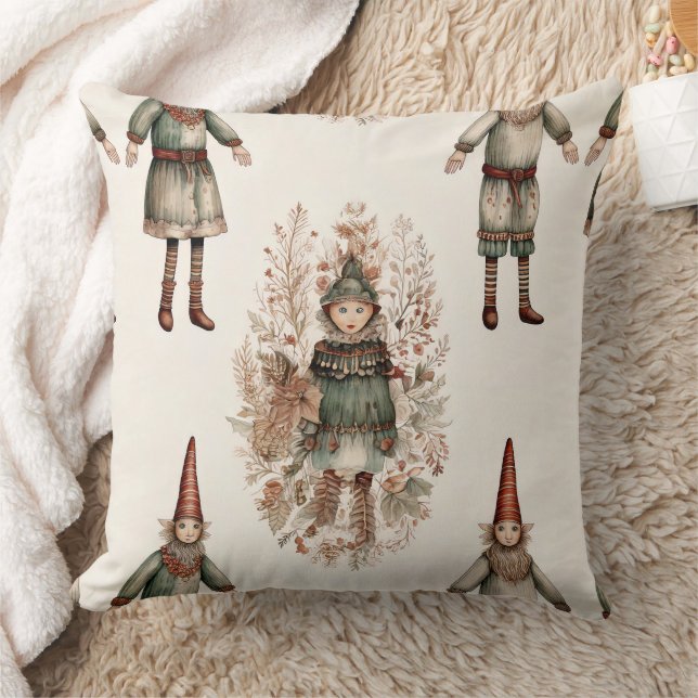 Whimsical Forest Gnomes & Botanical (2) Cushion (Blanket)