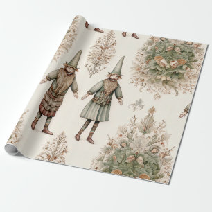 Whimsical Forest Gnomes & Botanical Wrapping Paper