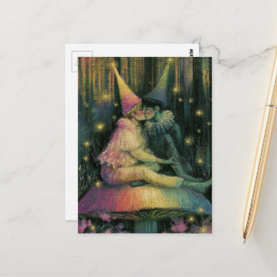 Whimsical Forest Mushroom Fairy Tale Romance Art Postcard