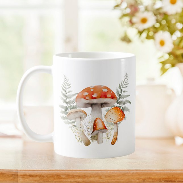 Whimsical Forest Mushroom Vintage Farmhouse  Coffee Mug (In situ, kitchen table)