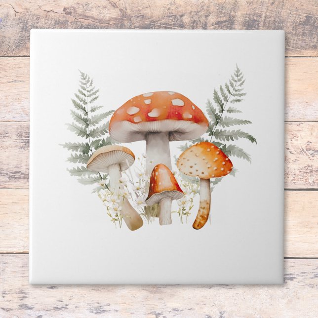 Whimsical Forest Mushroom Vintage Farmhouse  Tile (In situ, on wood floor
)