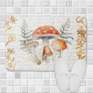 Whimsical Forest Mushroom Vintage letter Farmhouse Bath Mat