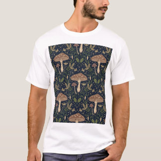 Whimsical Forest Mushrooms Seamless Botan Pattern T-Shirt