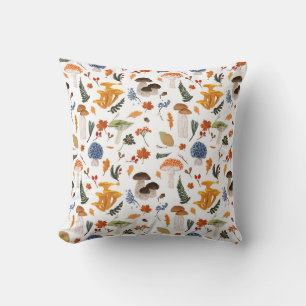 Whimsical Forest Mushrooms Watercolor Cushion