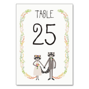Whimsical Forest Raccoons Rustic Wedding Table Number