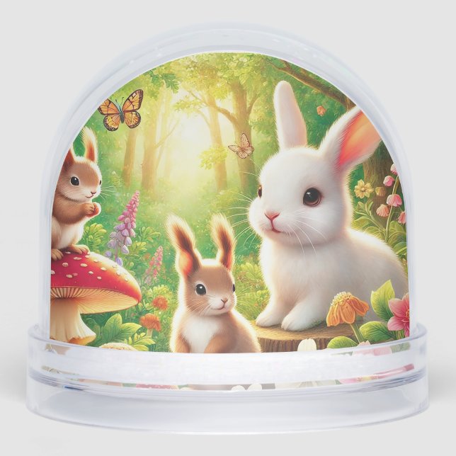 Whimsical Forest Scene with Rabbits, Squirrels Snowglobe (Front)