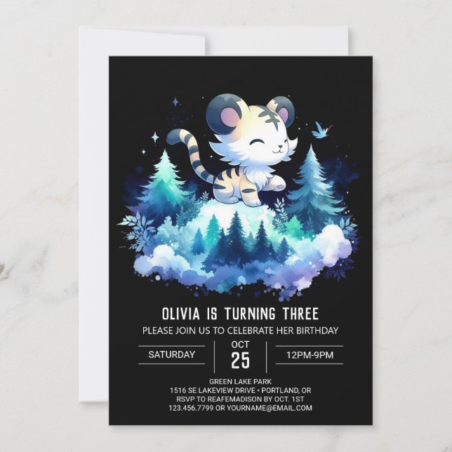 Whimsical Forest Tiger Birthday Invitation (Front)
