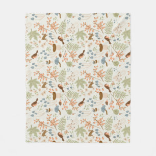 Whimsical forest woodland plants autumn fall fleece blanket