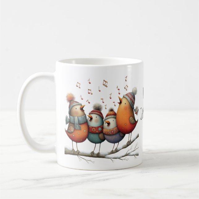Whimsical Four Calling Birds 12 Day Christmas 11oz Coffee Mug (Left)