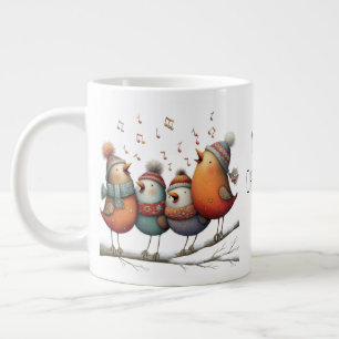 Whimsical Four Calling Birds 12 Days of Christmas Large Coffee Mug
