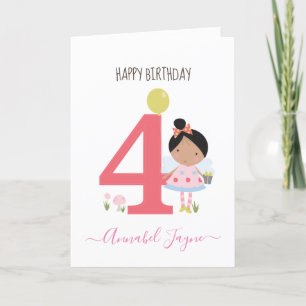 Whimsical Fourth birthday fairy girls cute Card