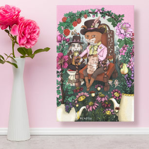 Whimsical Fox Mad Hatter Alice in Wonderland Art Canvas Print
