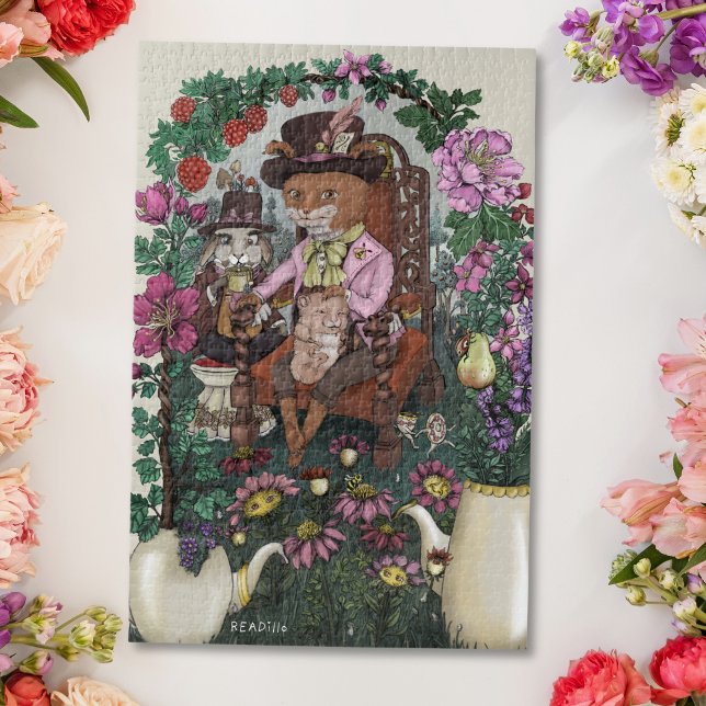 Whimsical Fox Mad Hatter Alice in Wonderland Art Jigsaw Puzzle (Creator Uploaded)
