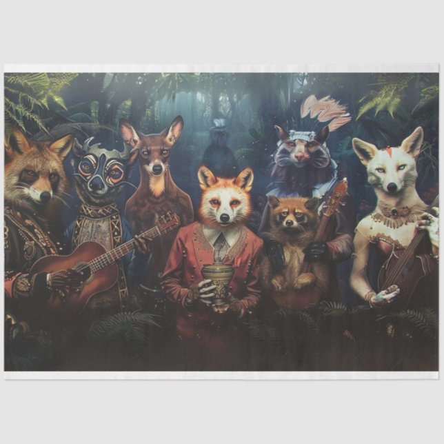 Whimsical Fox Musical Maestro Decoupage  Tissue Paper (Front)