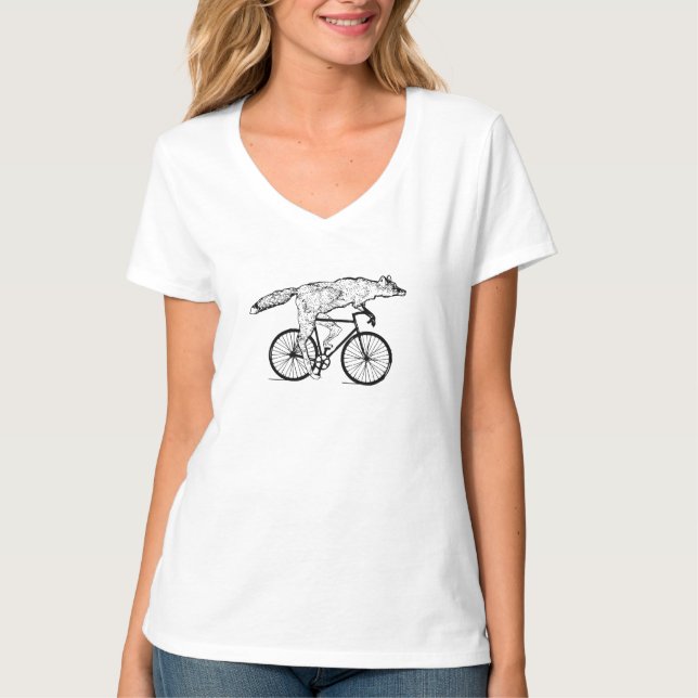 Whimsical Fox on Bicycle Art Print T-Shirt (Front)